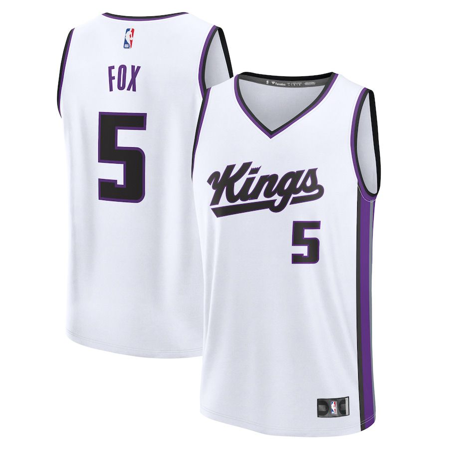 Men Sacramento Kings #5 De Aaron Fox Fanatics Branded White Association Edition 2023-24 Fast Break Replica NBA Jersey->customized nba jersey->Custom Jersey
